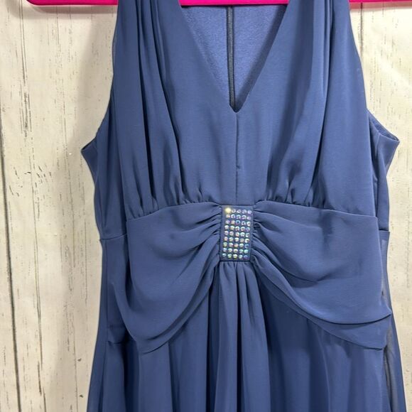 Coldwater Creek Babydoll Sleeveless Vintage V Neck Draped Embellished Blue Top - Picture 11 of 16